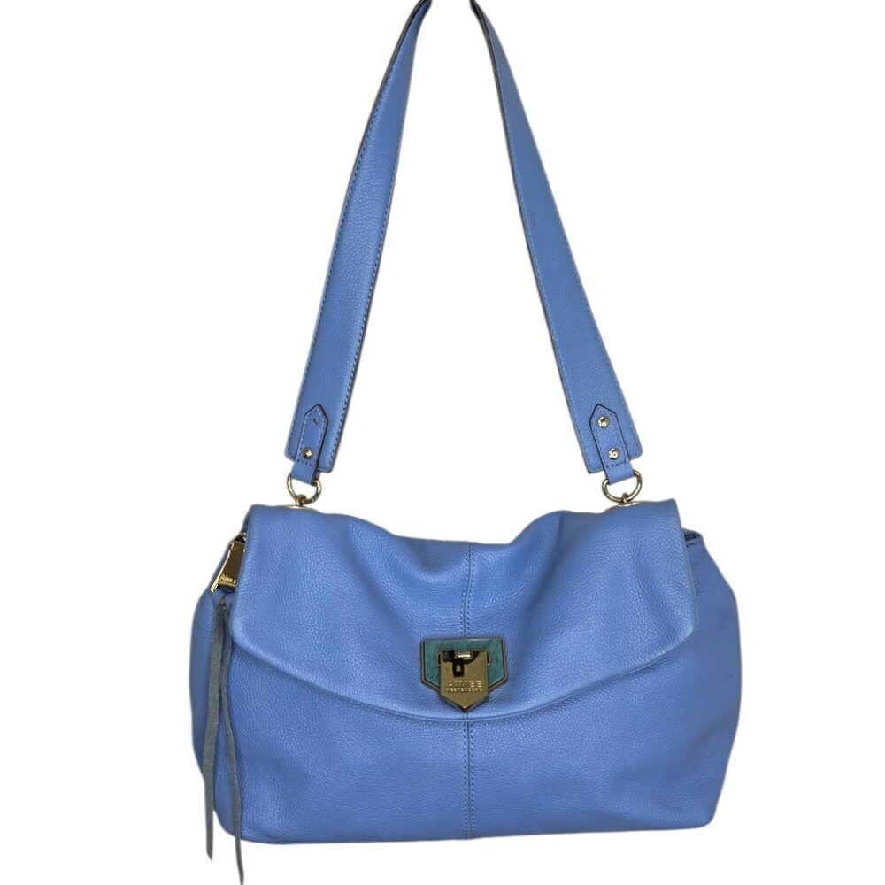 Aimee Kestenberg Genuine Leather Shoulder Bag, Blue, Gold, Handbag